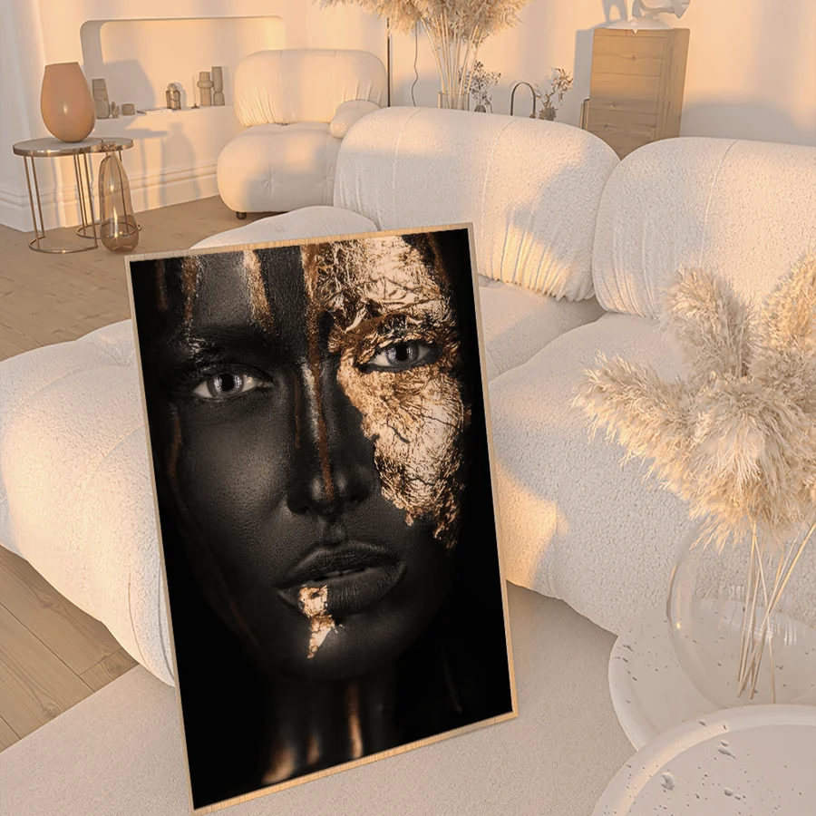 BLACK AND GOLD WOMAN OIL PAINTING ON CANVAS