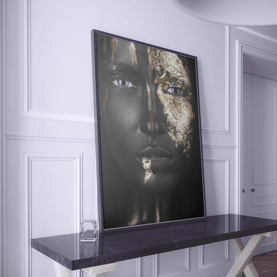 BLACK AND GOLD WOMAN OIL PAINTING ON CANVAS